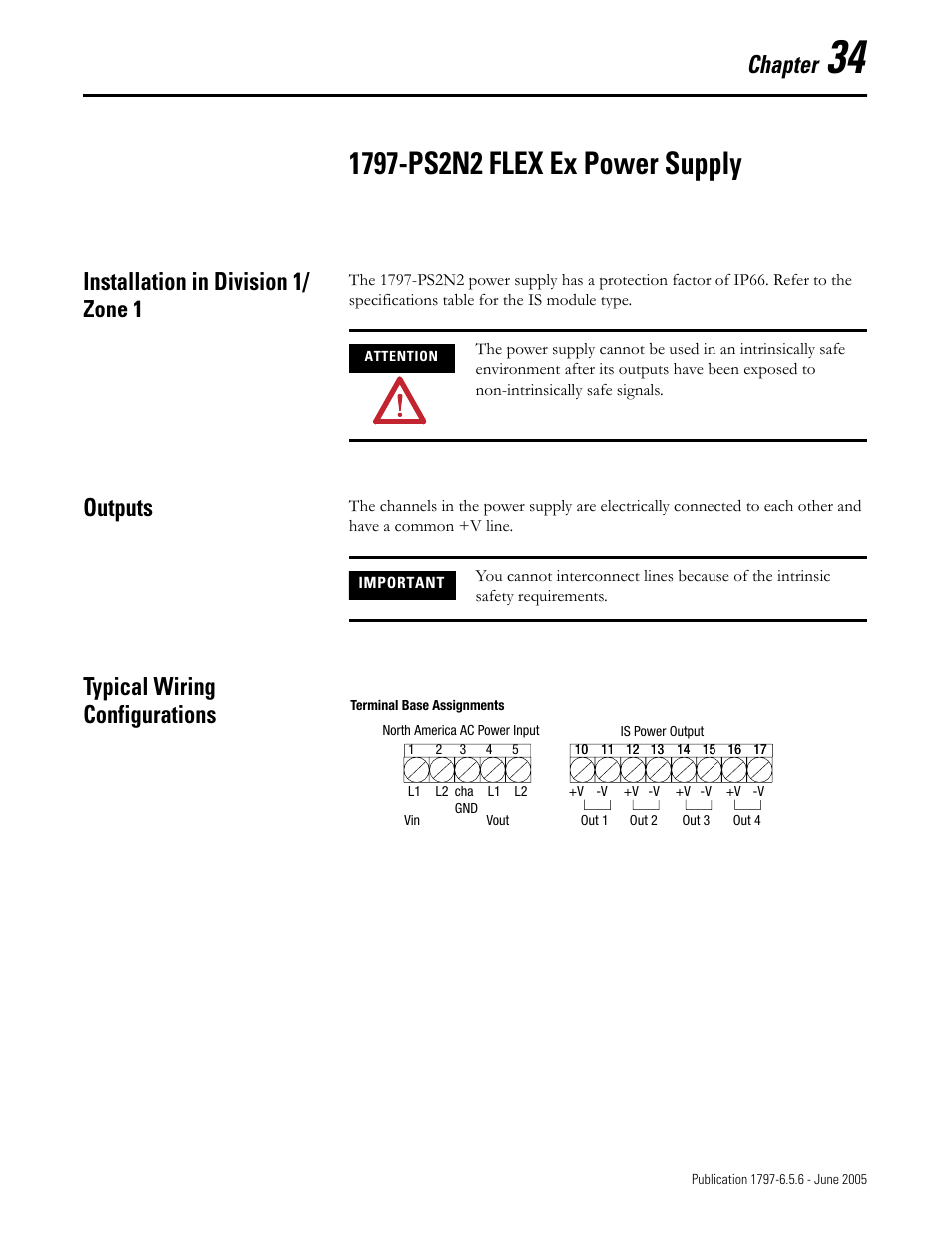 Chapter 34, 1797-ps2n2 flex ex power supply, Installation in division 1/ zone 1 | Outputs, Typical wiring configurations, Chapter | Rockwell Automation 1797-XXX FLEX Ex System Certification Reference Manual User Manual | Page 163 / 252