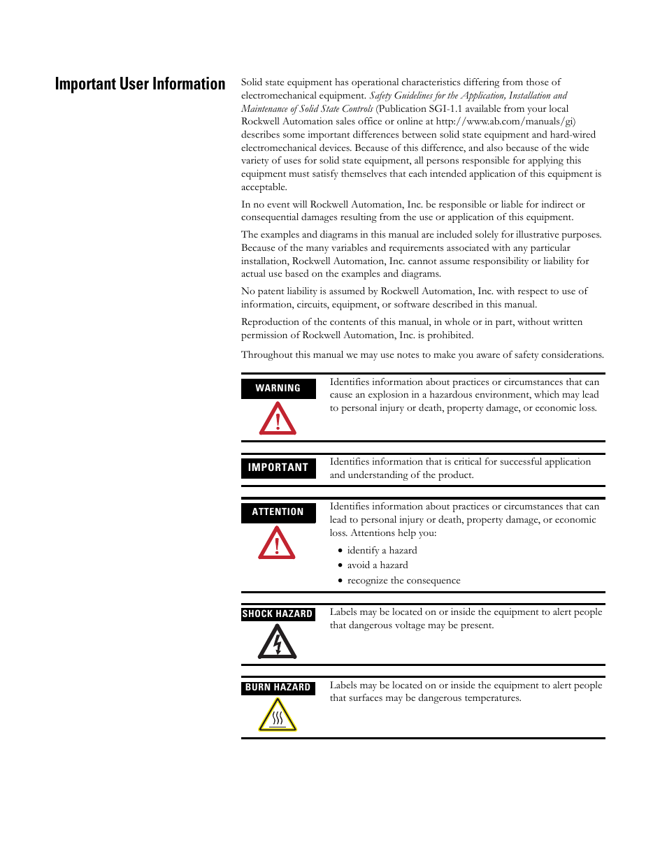 Important user information | Rockwell Automation 1797-XXX FLEX Ex System Certification Reference Manual User Manual | Page 2 / 252
