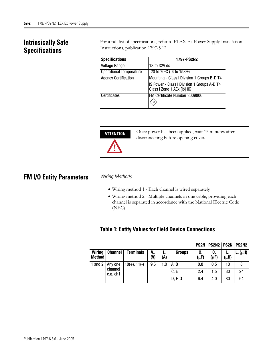 Intrinsically safe specifications, Fm i/o entity parameters, Wiring methods | Rockwell Automation 1797-XXX FLEX Ex System Certification Reference Manual User Manual | Page 236 / 252