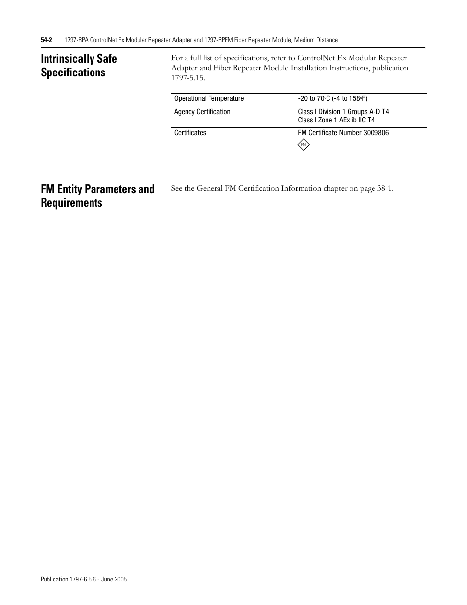 Intrinsically safe specifications, Fm entity parameters and requirements | Rockwell Automation 1797-XXX FLEX Ex System Certification Reference Manual User Manual | Page 242 / 252