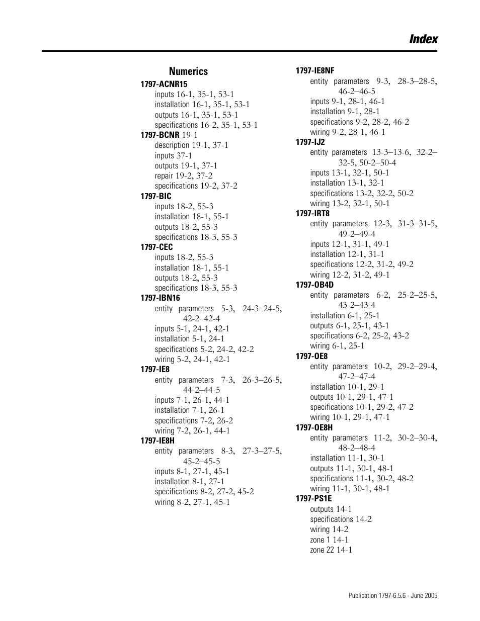 Index, Numerics | Rockwell Automation 1797-XXX FLEX Ex System Certification Reference Manual User Manual | Page 247 / 252