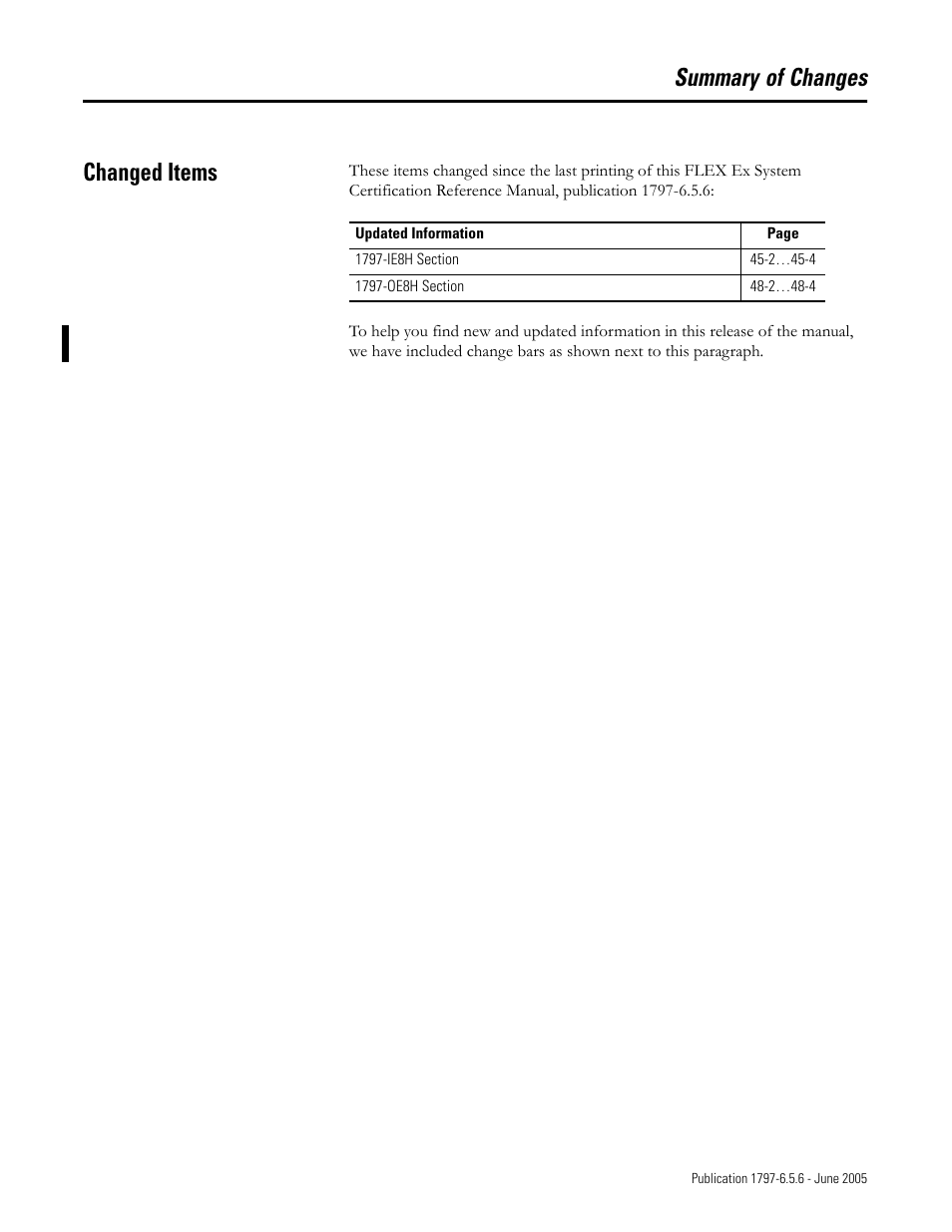 Summary of changes, Changed items, Summary of changes changed items | Rockwell Automation 1797-XXX FLEX Ex System Certification Reference Manual User Manual | Page 3 / 252