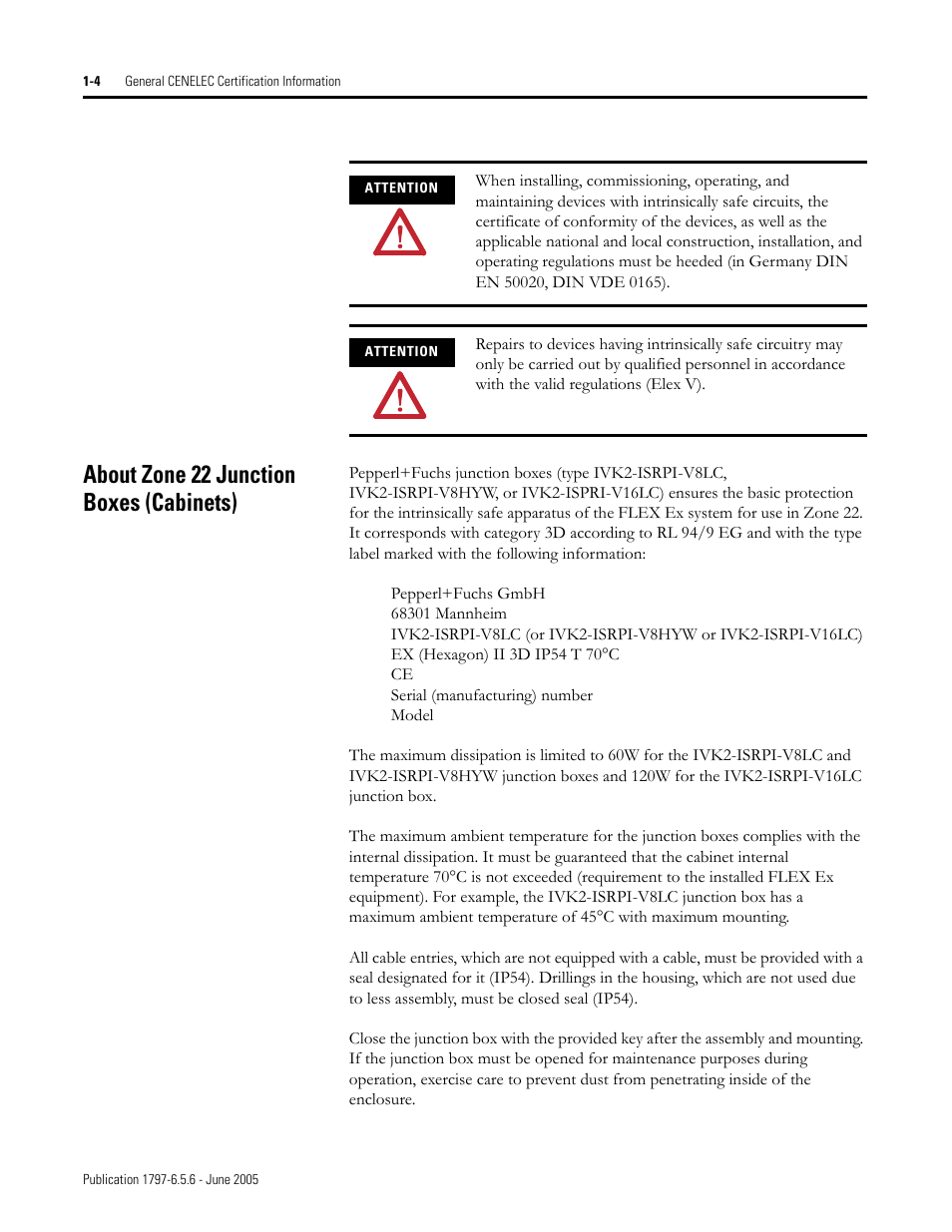 About zone 22 junction boxes (cabinets), About zone 22 junction boxes (cabinets) -4 | Rockwell Automation 1797-XXX FLEX Ex System Certification Reference Manual User Manual | Page 32 / 252