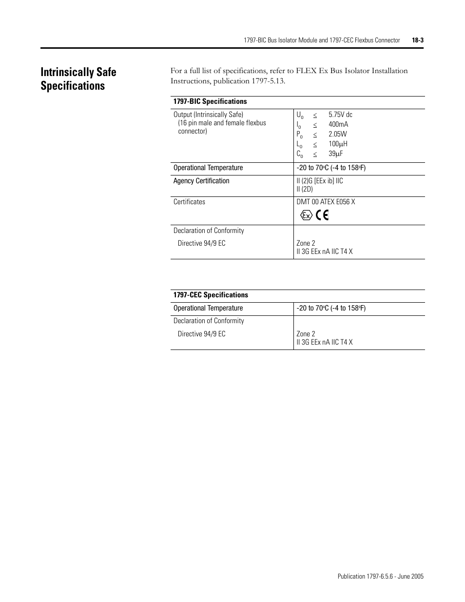 Intrinsically safe specifications, Intrinsically safe specifications -3 | Rockwell Automation 1797-XXX FLEX Ex System Certification Reference Manual User Manual | Page 89 / 252