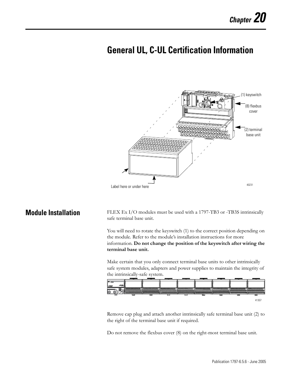 Chapter 20, General ul, c-ul certification information, Module installation | Module installation -1, Chapter | Rockwell Automation 1797-XXX FLEX Ex System Certification Reference Manual User Manual | Page 93 / 252