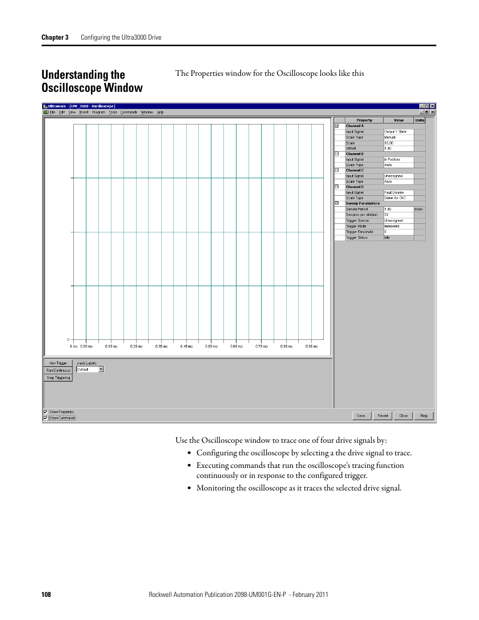 Understanding the oscilloscope window | Rockwell Automation 2098-UWCPRG Ultraware Software User Manual User Manual | Page 106 / 354