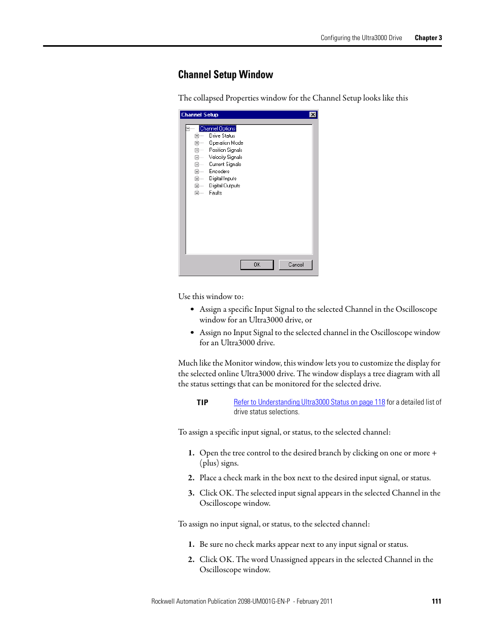Channel setup window | Rockwell Automation 2098-UWCPRG Ultraware Software User Manual User Manual | Page 109 / 354