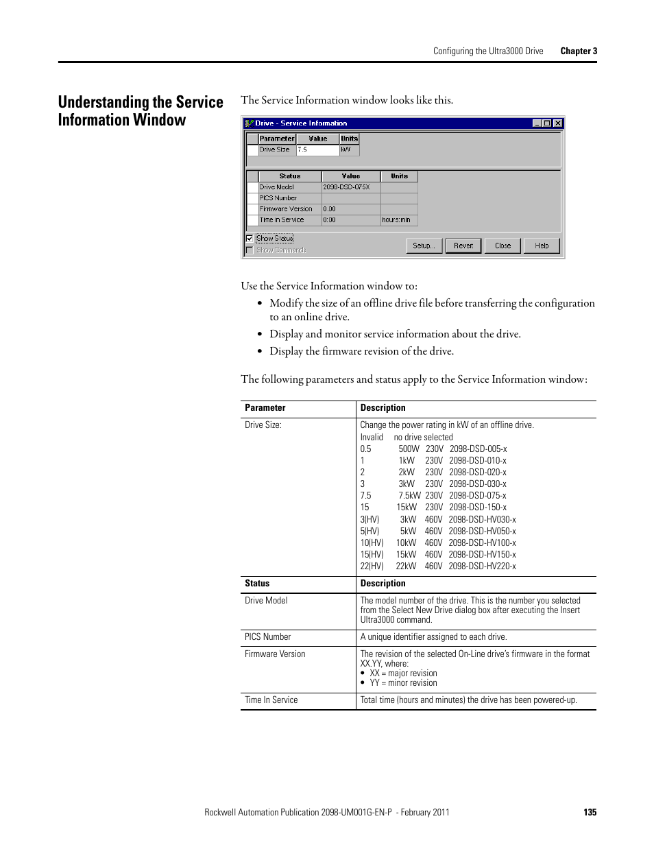 Understanding the service information window | Rockwell Automation 2098-UWCPRG Ultraware Software User Manual User Manual | Page 133 / 354