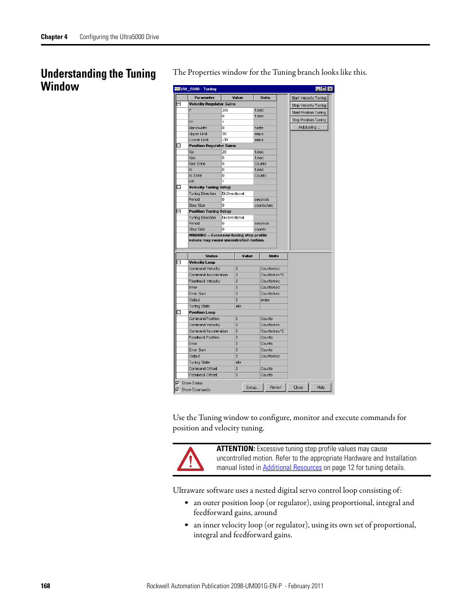 Understanding the tuning window | Rockwell Automation 2098-UWCPRG Ultraware Software User Manual User Manual | Page 166 / 354