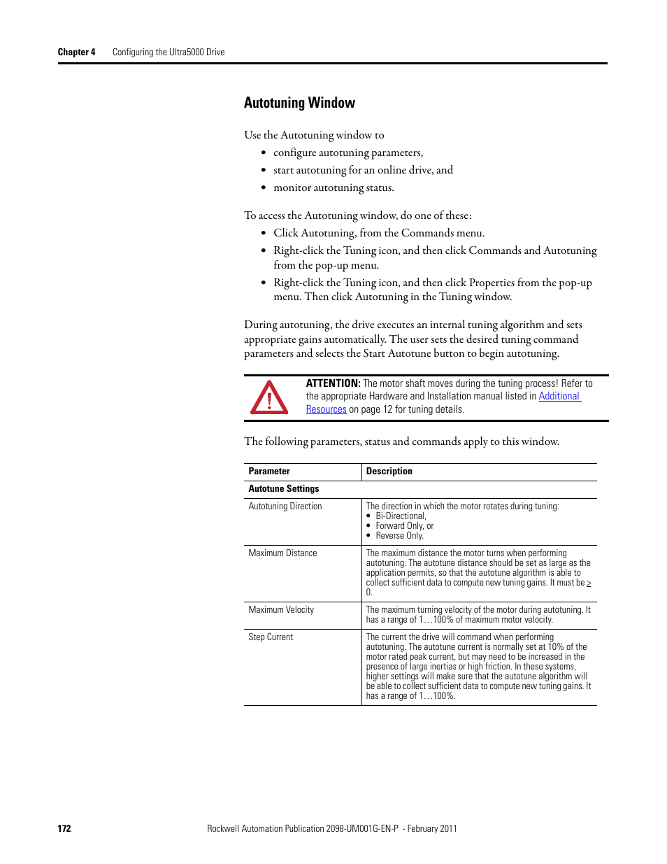 Autotuning window | Rockwell Automation 2098-UWCPRG Ultraware Software User Manual User Manual | Page 170 / 354