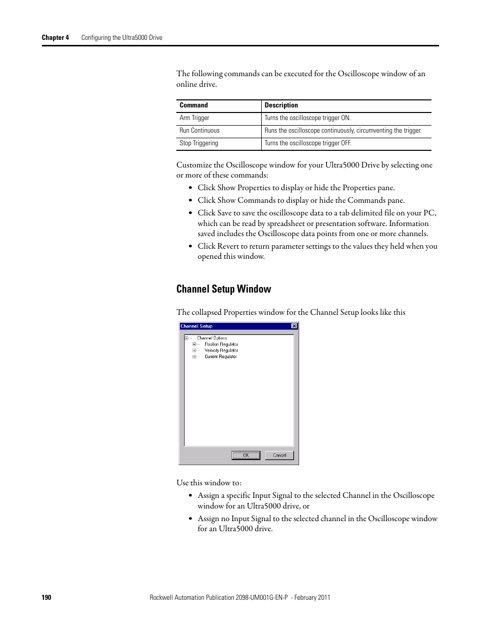 Channel setup window | Rockwell Automation 2098-UWCPRG Ultraware Software User Manual User Manual | Page 188 / 354