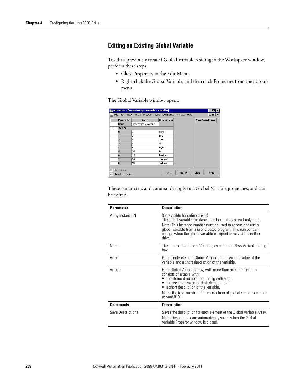 Editing an existing global variable | Rockwell Automation 2098-UWCPRG Ultraware Software User Manual User Manual | Page 206 / 354