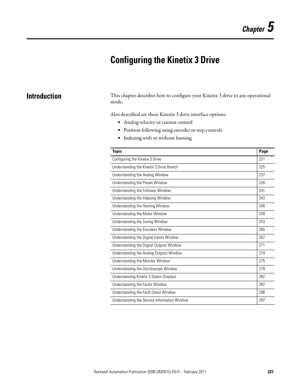 5 - configuring the kinetix 3 drive, Introduction, Chapter 5 | Configuring the kinetix 3 drive, Chapter | Rockwell Automation 2098-UWCPRG Ultraware Software User Manual User Manual | Page 219 / 354