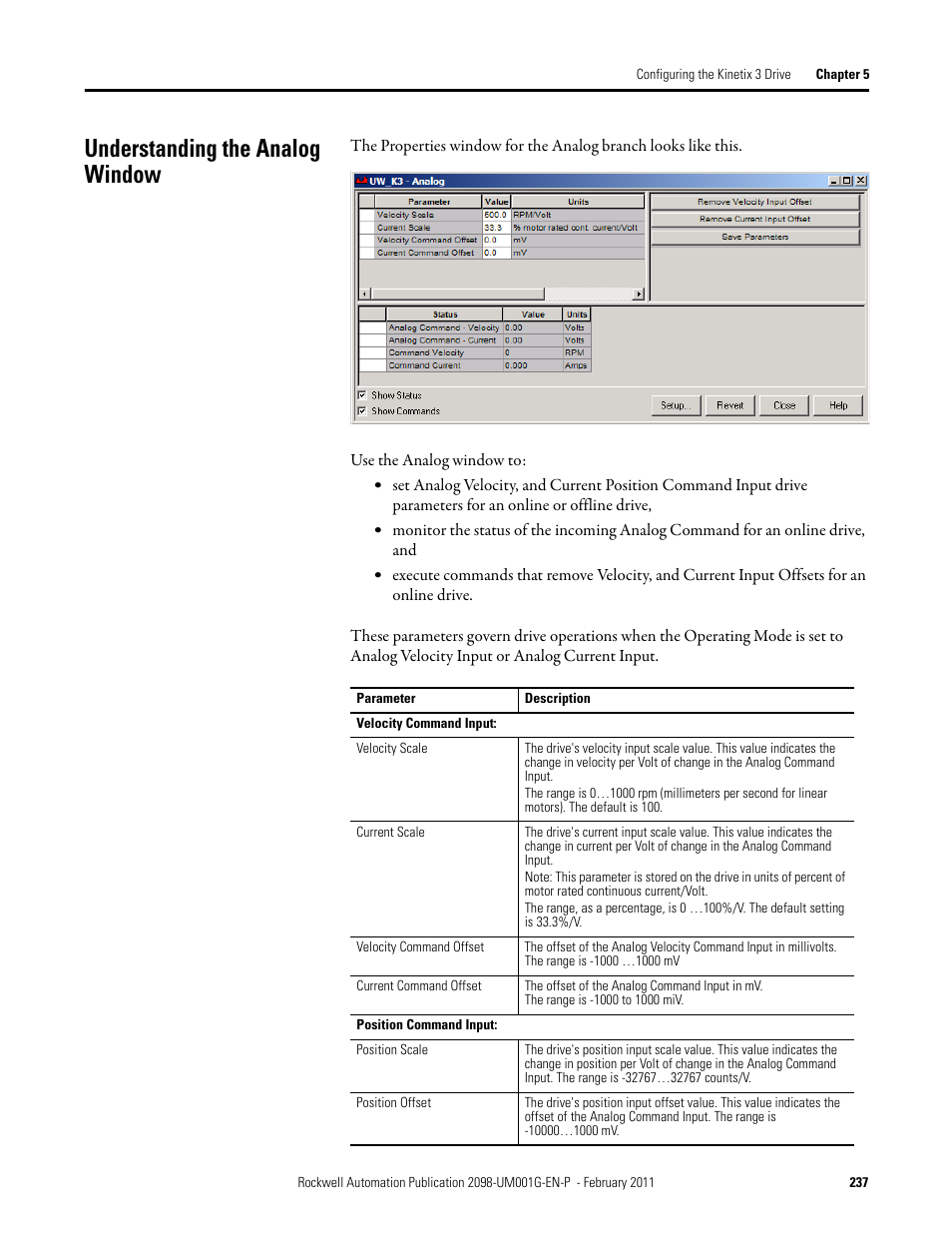 Understanding the analog window | Rockwell Automation 2098-UWCPRG Ultraware Software User Manual User Manual | Page 235 / 354