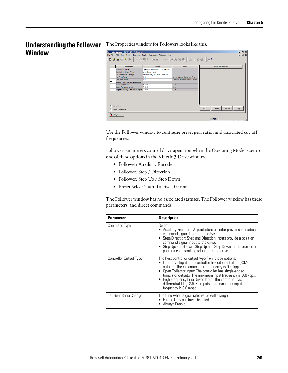 Understanding the follower window | Rockwell Automation 2098-UWCPRG Ultraware Software User Manual User Manual | Page 239 / 354