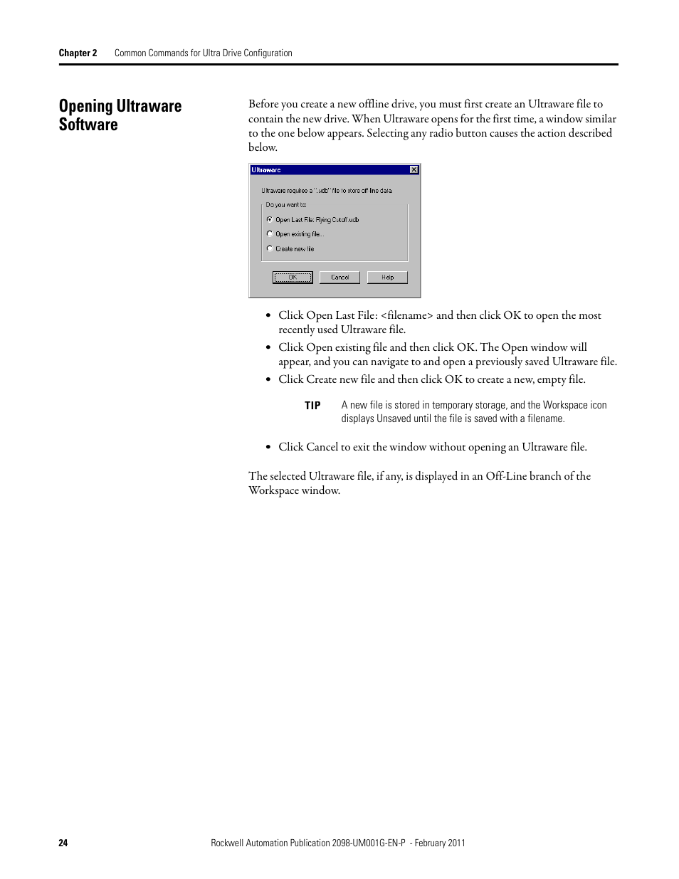 Opening ultraware software | Rockwell Automation 2098-UWCPRG Ultraware Software User Manual User Manual | Page 24 / 354