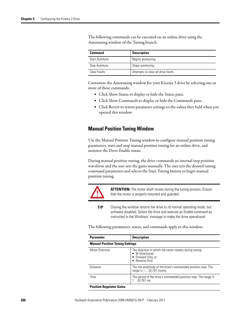 Manual position tuning window | Rockwell Automation 2098-UWCPRG Ultraware Software User Manual User Manual | Page 258 / 354