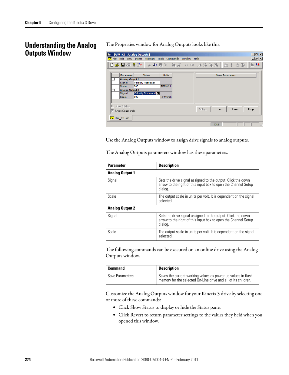 Understanding the analog outputs window | Rockwell Automation 2098-UWCPRG Ultraware Software User Manual User Manual | Page 272 / 354