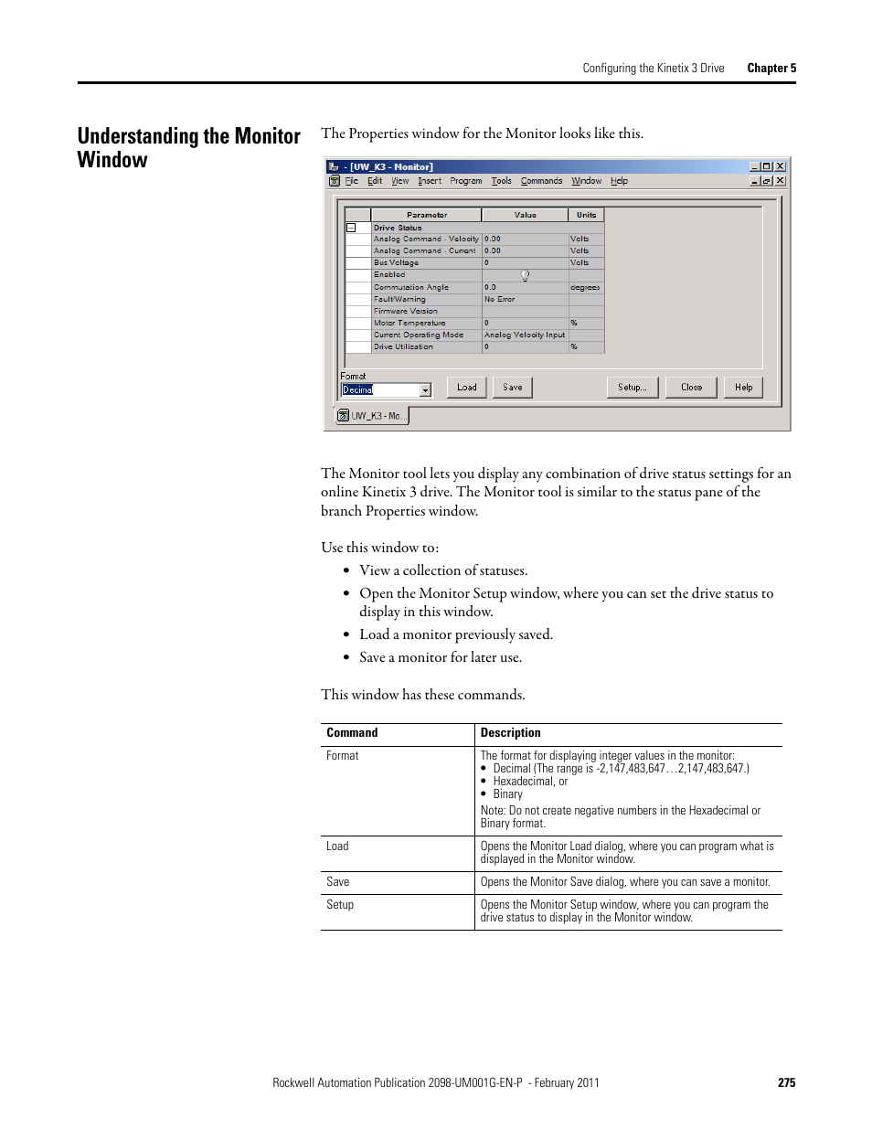 Understanding the monitor window | Rockwell Automation 2098-UWCPRG Ultraware Software User Manual User Manual | Page 273 / 354