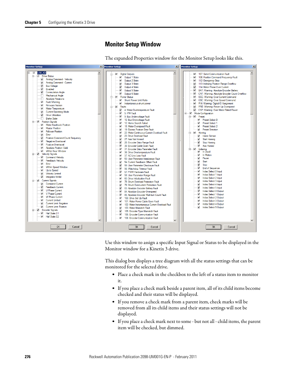 Monitor setup window, Refer to monitor setup window on | Rockwell Automation 2098-UWCPRG Ultraware Software User Manual User Manual | Page 274 / 354