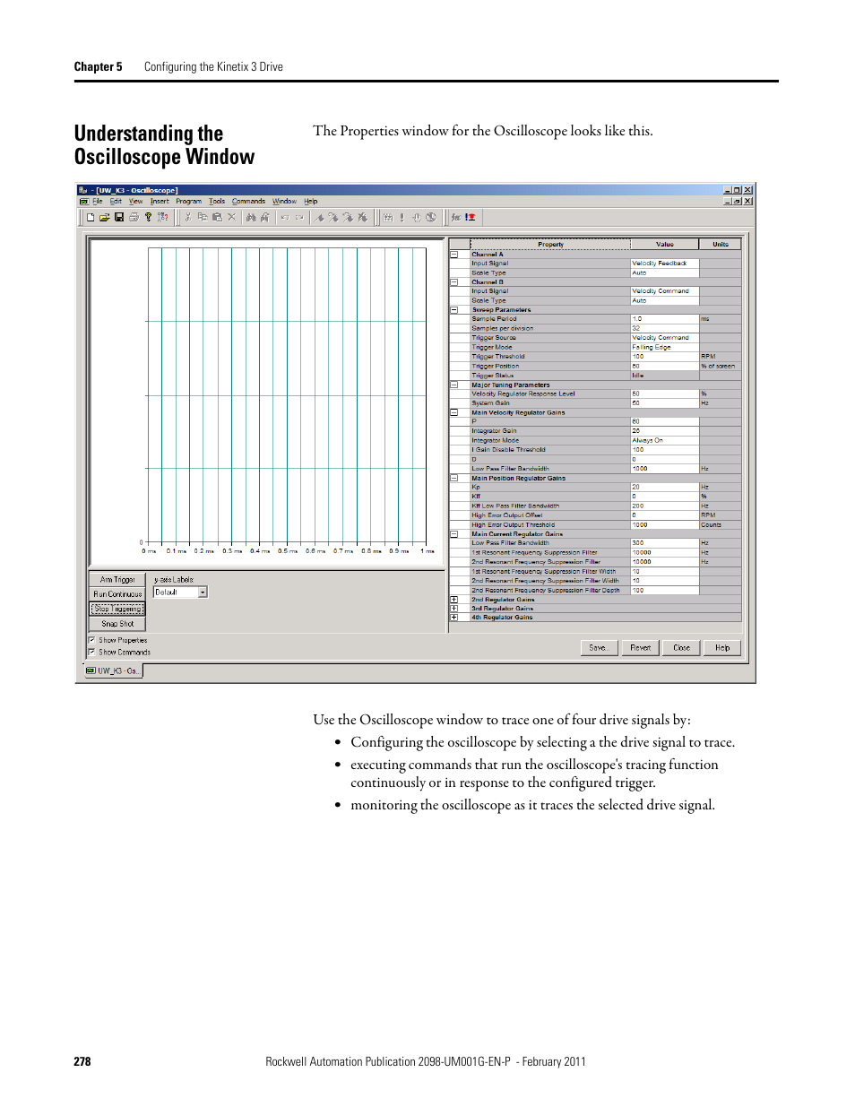 Understanding the oscilloscope window | Rockwell Automation 2098-UWCPRG Ultraware Software User Manual User Manual | Page 276 / 354