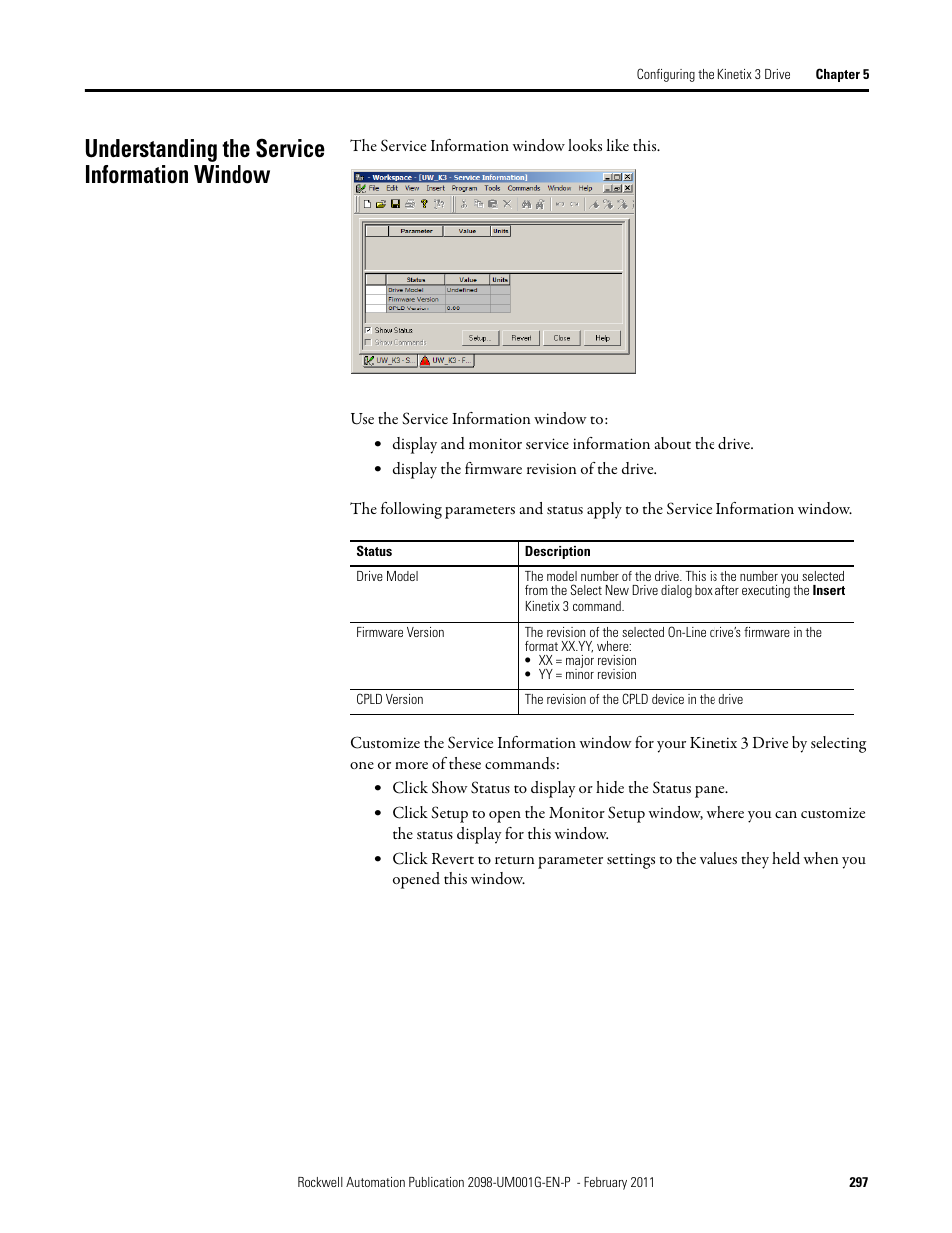 Understanding the service information window | Rockwell Automation 2098-UWCPRG Ultraware Software User Manual User Manual | Page 295 / 354