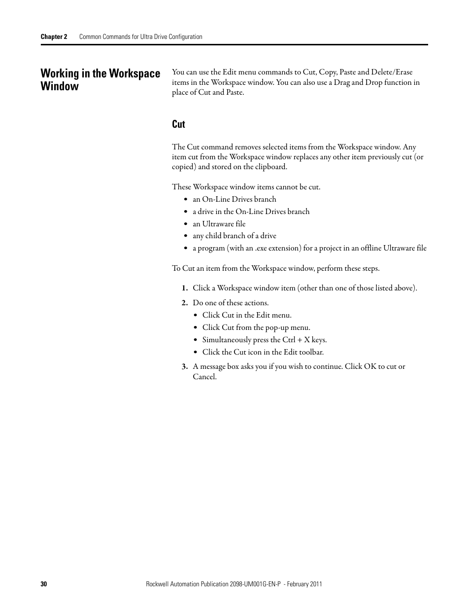 Working in the workspace window | Rockwell Automation 2098-UWCPRG Ultraware Software User Manual User Manual | Page 30 / 354