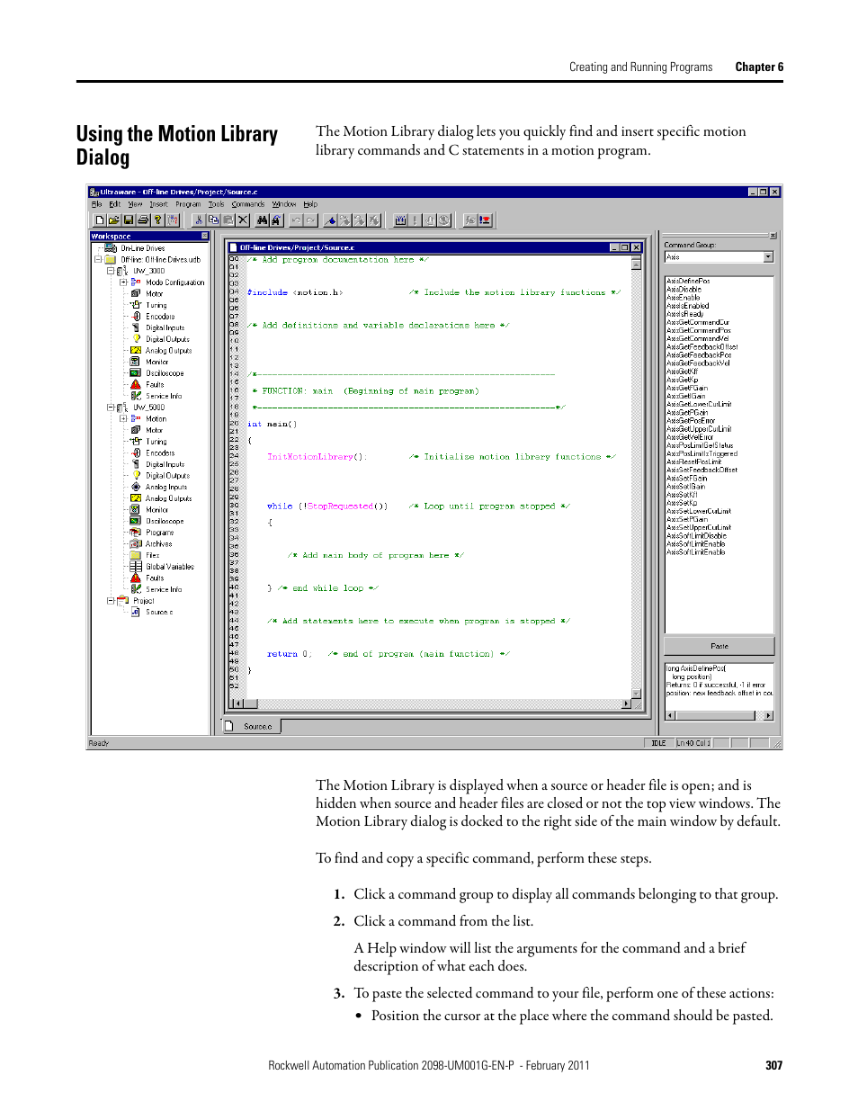 Using the motion library dialog | Rockwell Automation 2098-UWCPRG Ultraware Software User Manual User Manual | Page 305 / 354