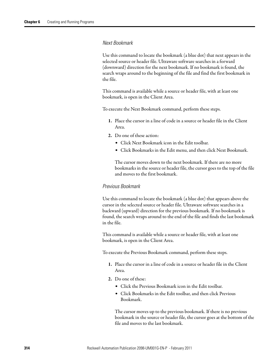 Next bookmark, Previous bookmark | Rockwell Automation 2098-UWCPRG Ultraware Software User Manual User Manual | Page 312 / 354