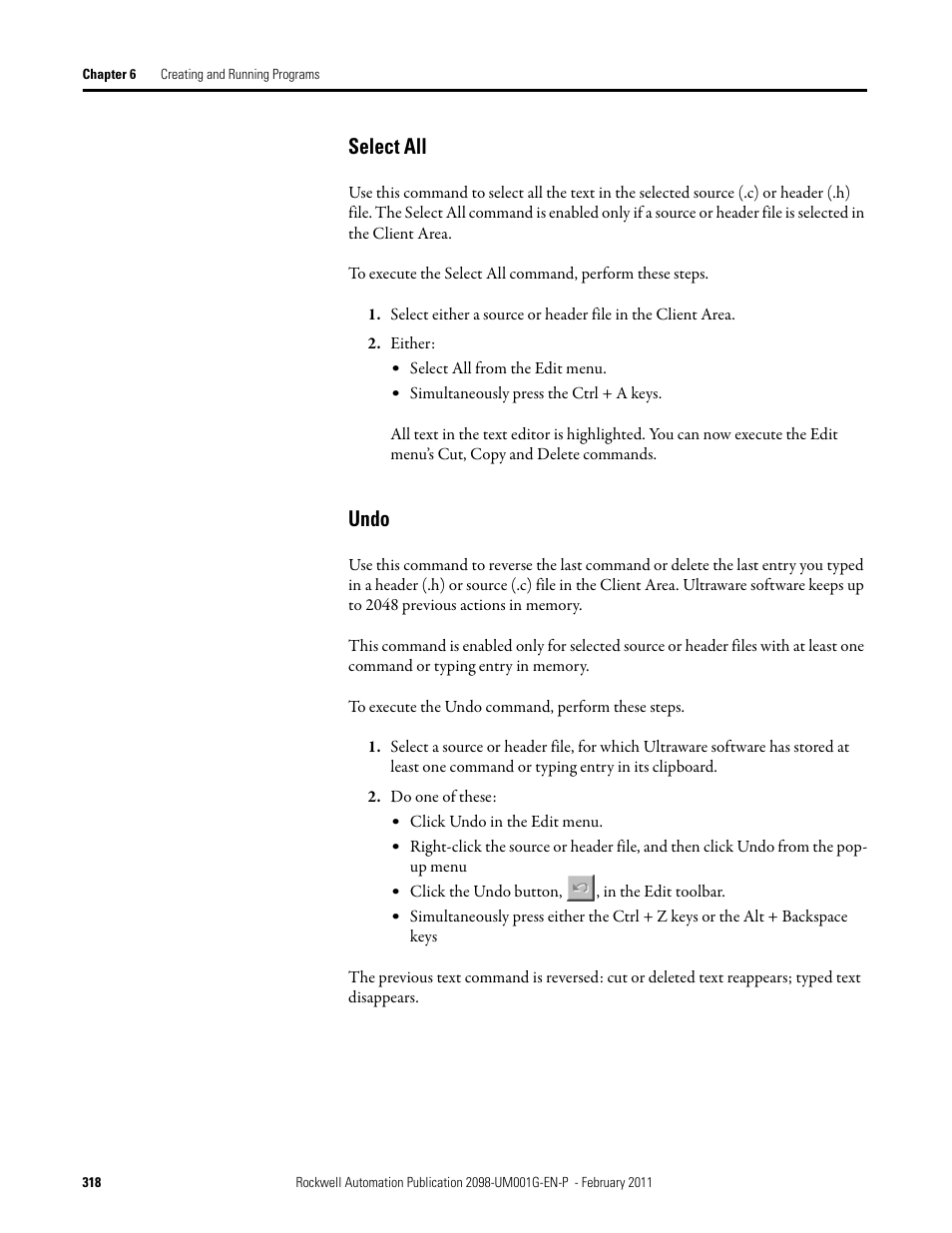 Select all, Undo, Select all undo | Rockwell Automation 2098-UWCPRG Ultraware Software User Manual User Manual | Page 316 / 354