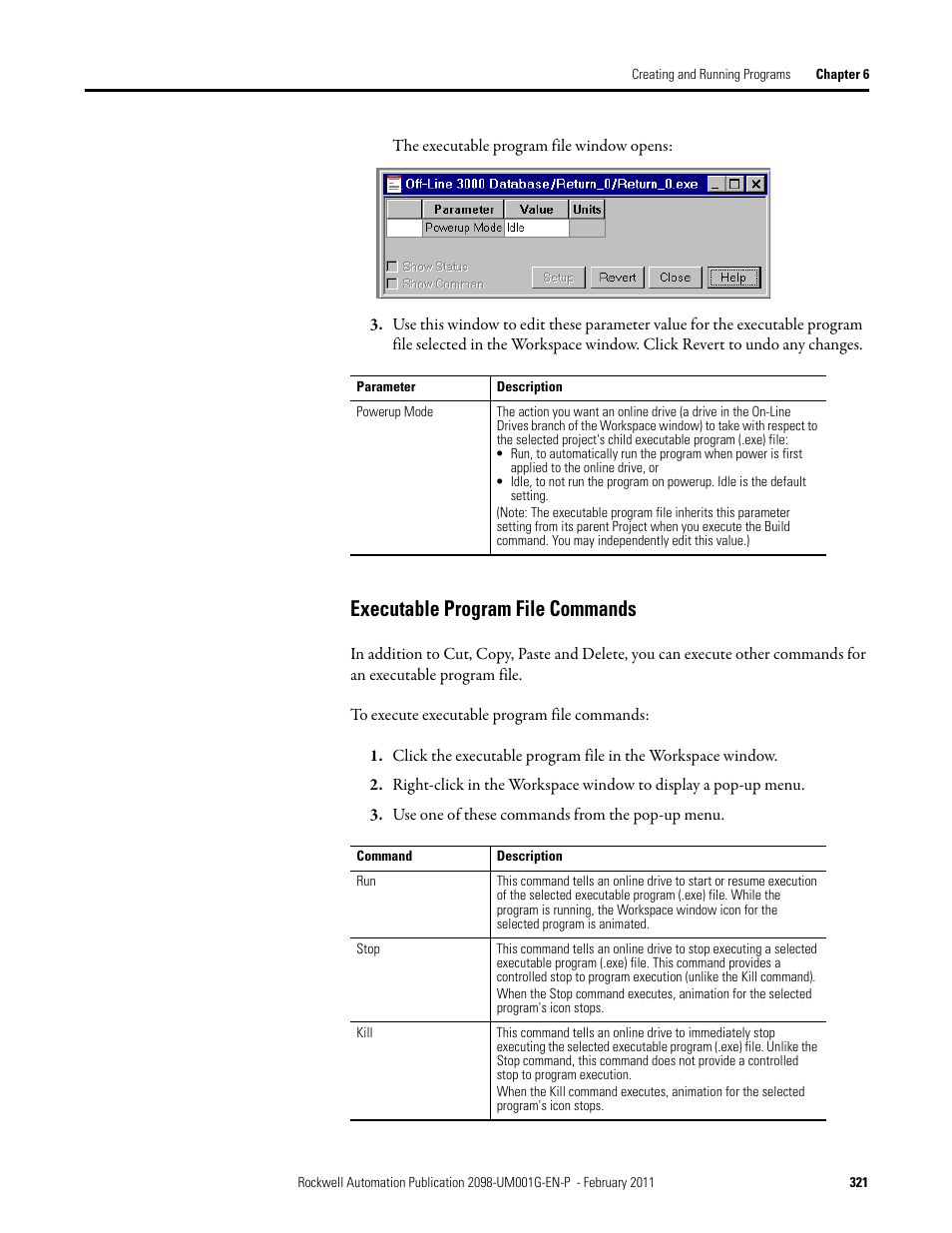 Executable program file commands | Rockwell Automation 2098-UWCPRG Ultraware Software User Manual User Manual | Page 319 / 354