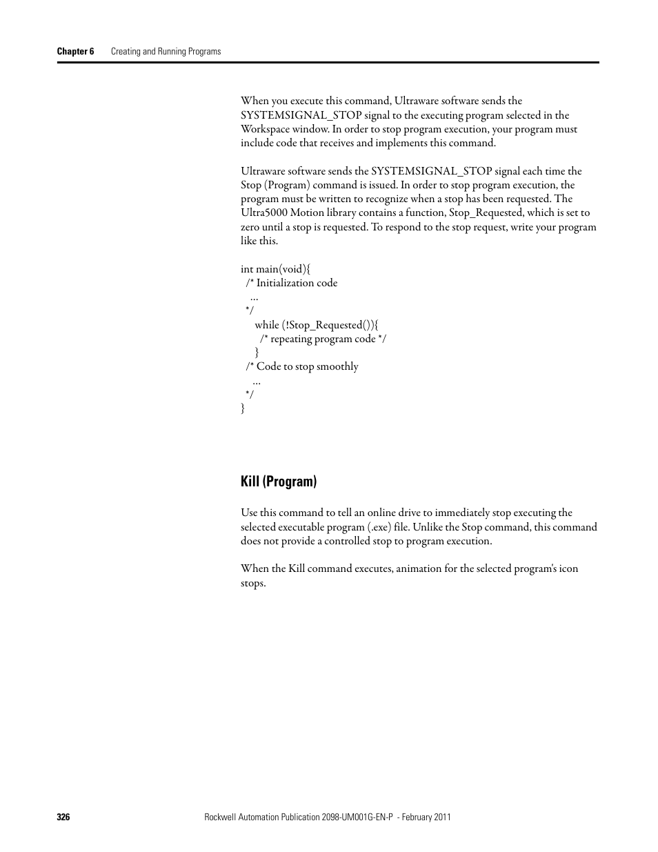Kill (program) | Rockwell Automation 2098-UWCPRG Ultraware Software User Manual User Manual | Page 324 / 354