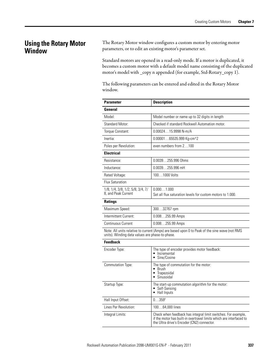 Using the rotary motor window | Rockwell Automation 2098-UWCPRG Ultraware Software User Manual User Manual | Page 335 / 354