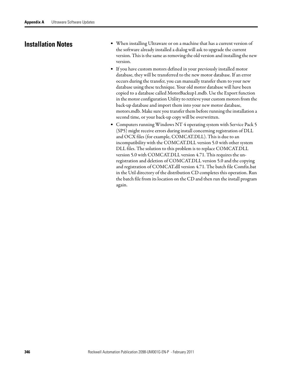 Installation notes | Rockwell Automation 2098-UWCPRG Ultraware Software User Manual User Manual | Page 344 / 354