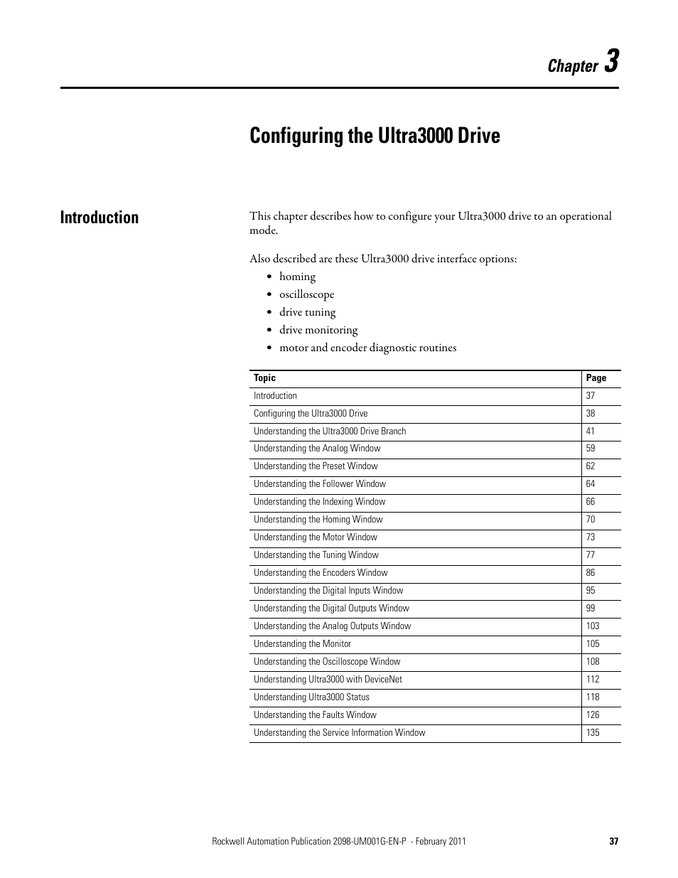 3 - configuring the ultra3000 drive, Introduction, Chapter 3 | Configuring the ultra3000 drive, Chapter | Rockwell Automation 2098-UWCPRG Ultraware Software User Manual User Manual | Page 35 / 354