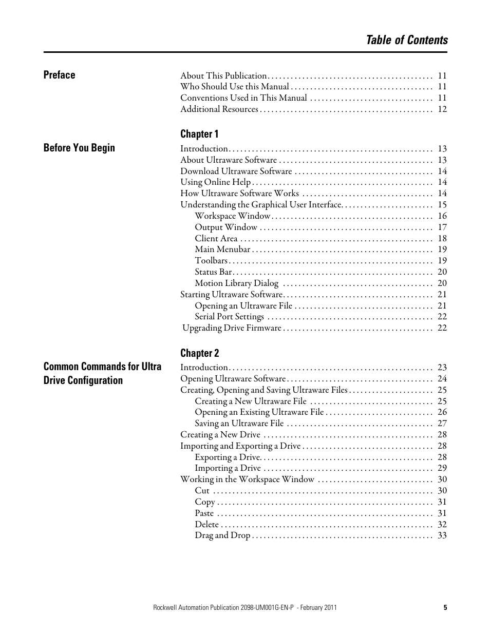 Rockwell Automation 2098-UWCPRG Ultraware Software User Manual User Manual | Page 5 / 354