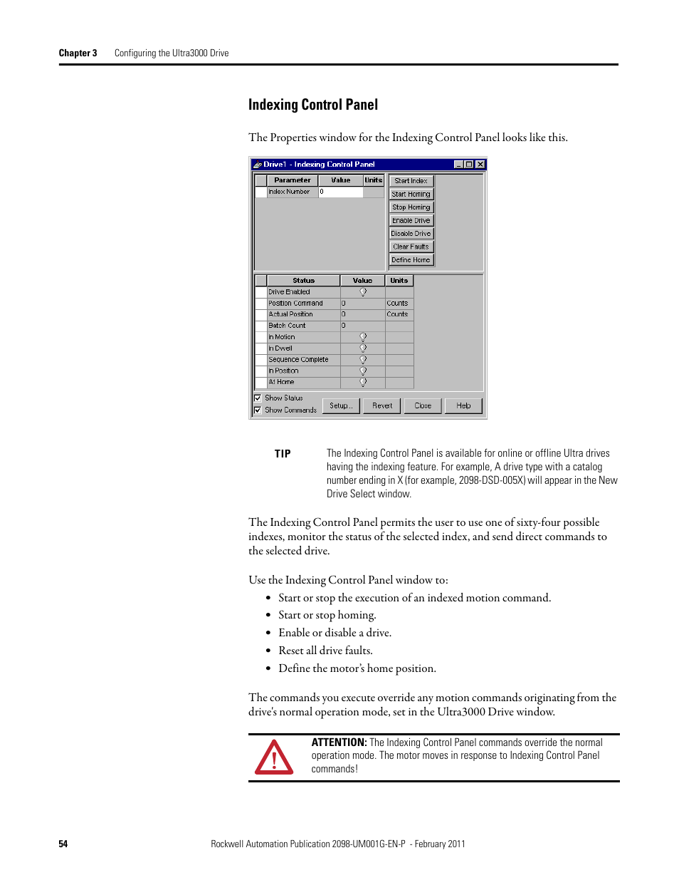 Indexing control panel | Rockwell Automation 2098-UWCPRG Ultraware Software User Manual User Manual | Page 52 / 354