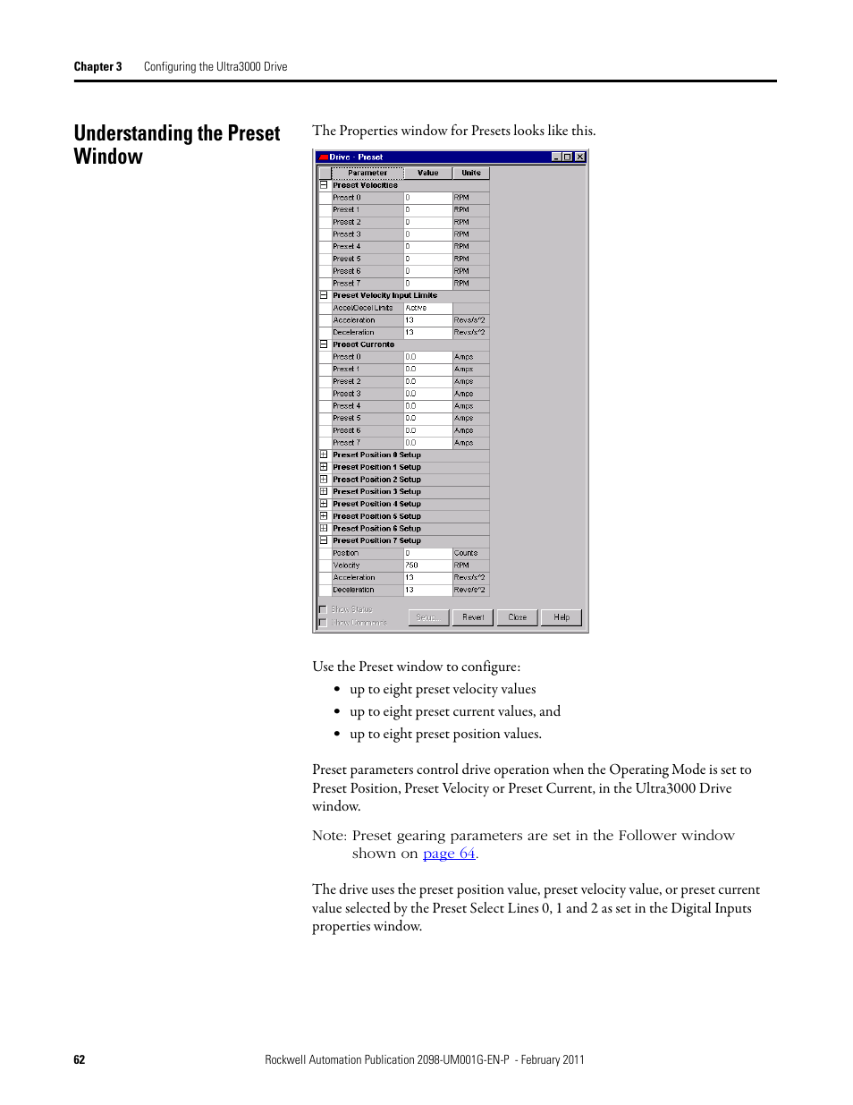 Understanding the preset window | Rockwell Automation 2098-UWCPRG Ultraware Software User Manual User Manual | Page 60 / 354