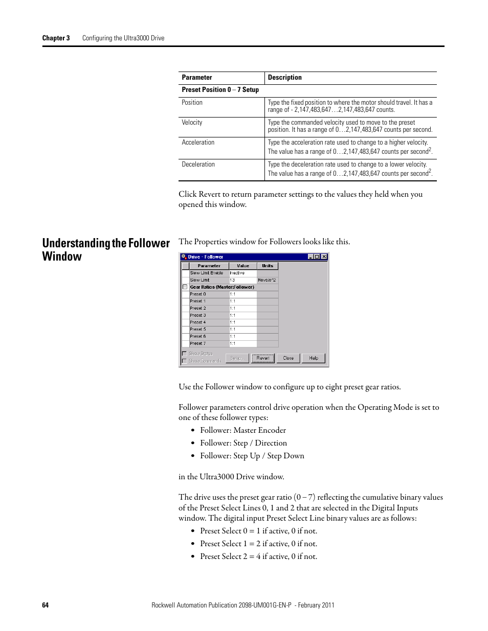 Understanding the follower window | Rockwell Automation 2098-UWCPRG Ultraware Software User Manual User Manual | Page 62 / 354