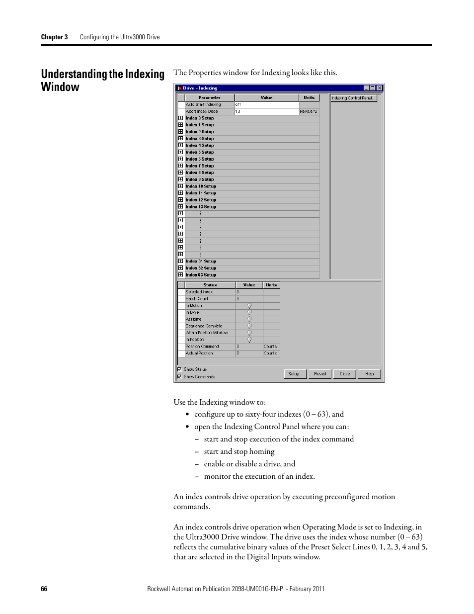 Understanding the indexing window | Rockwell Automation 2098-UWCPRG Ultraware Software User Manual User Manual | Page 64 / 354