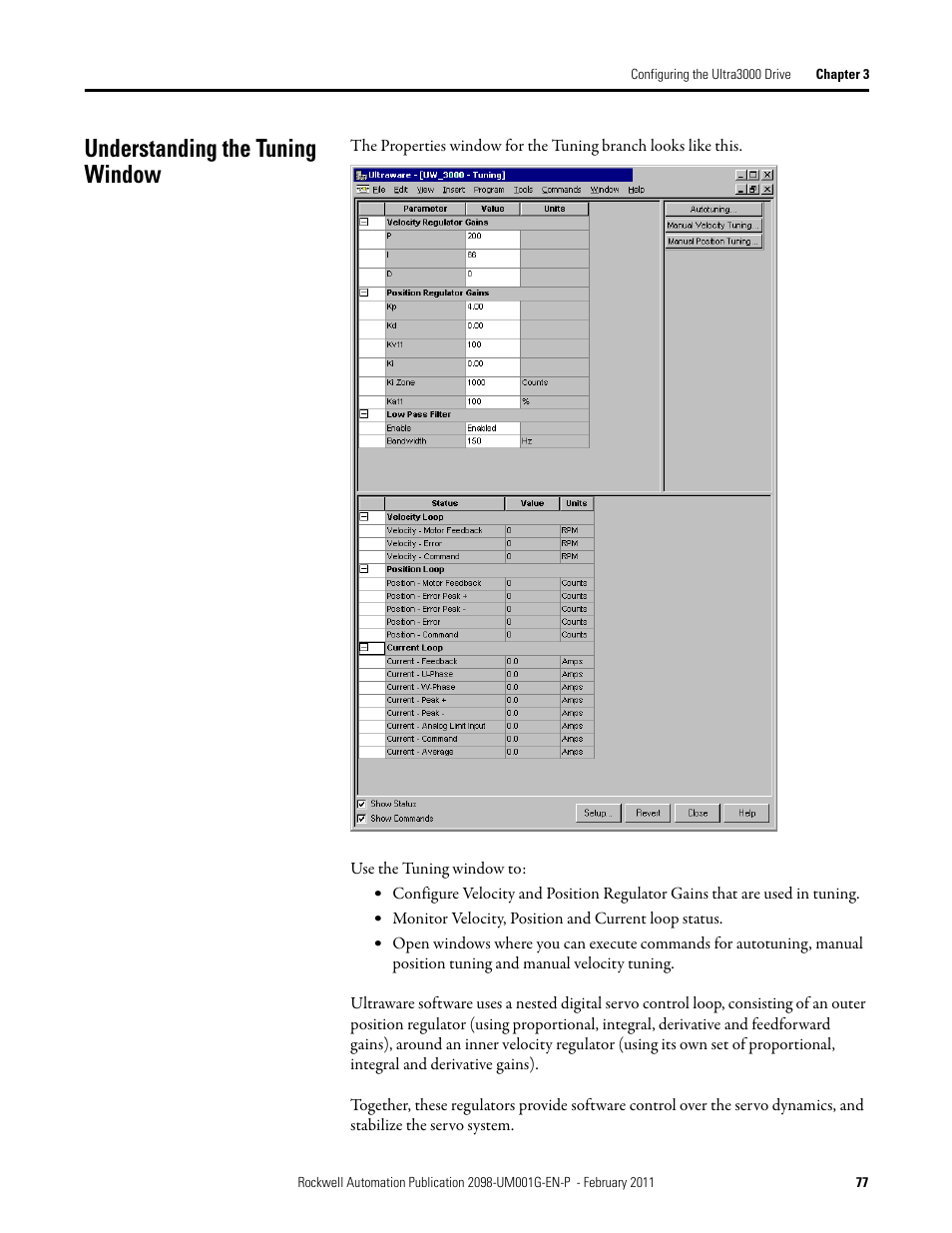 Understanding the tuning window | Rockwell Automation 2098-UWCPRG Ultraware Software User Manual User Manual | Page 75 / 354