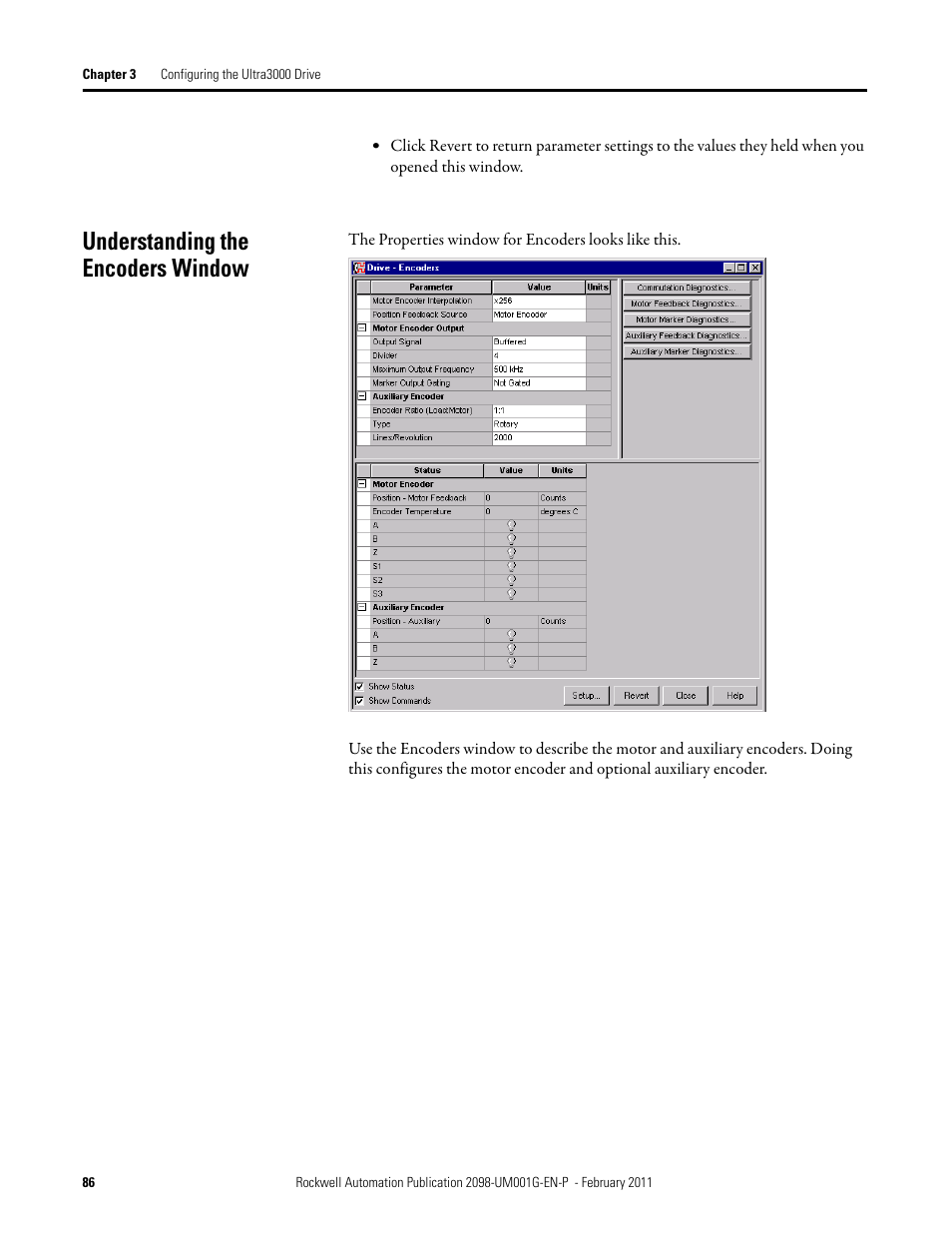 Understanding the encoders window | Rockwell Automation 2098-UWCPRG Ultraware Software User Manual User Manual | Page 84 / 354