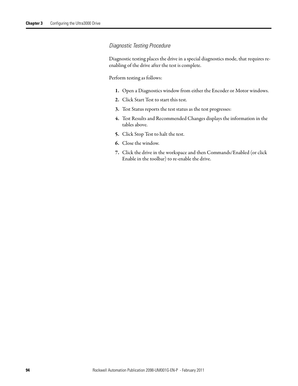 Diagnostic testing procedure | Rockwell Automation 2098-UWCPRG Ultraware Software User Manual User Manual | Page 92 / 354