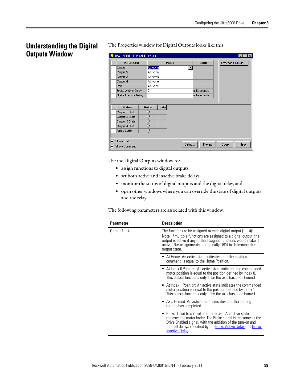Understanding the digital outputs window | Rockwell Automation 2098-UWCPRG Ultraware Software User Manual User Manual | Page 97 / 354