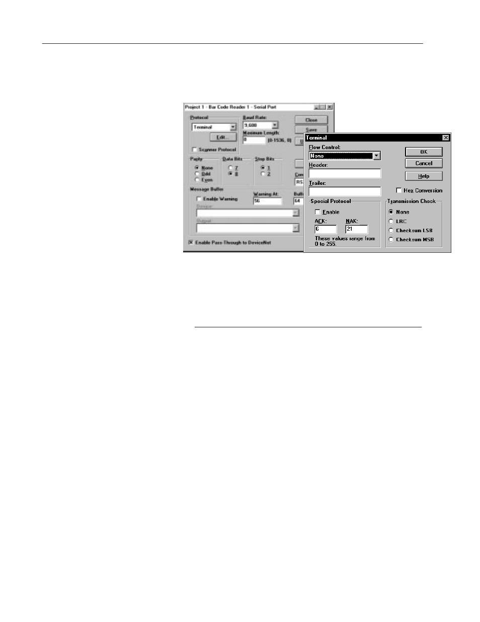 Configuring terminal communications | Rockwell Automation 2755 AdaptaScan Software User Manual | Page 117 / 224