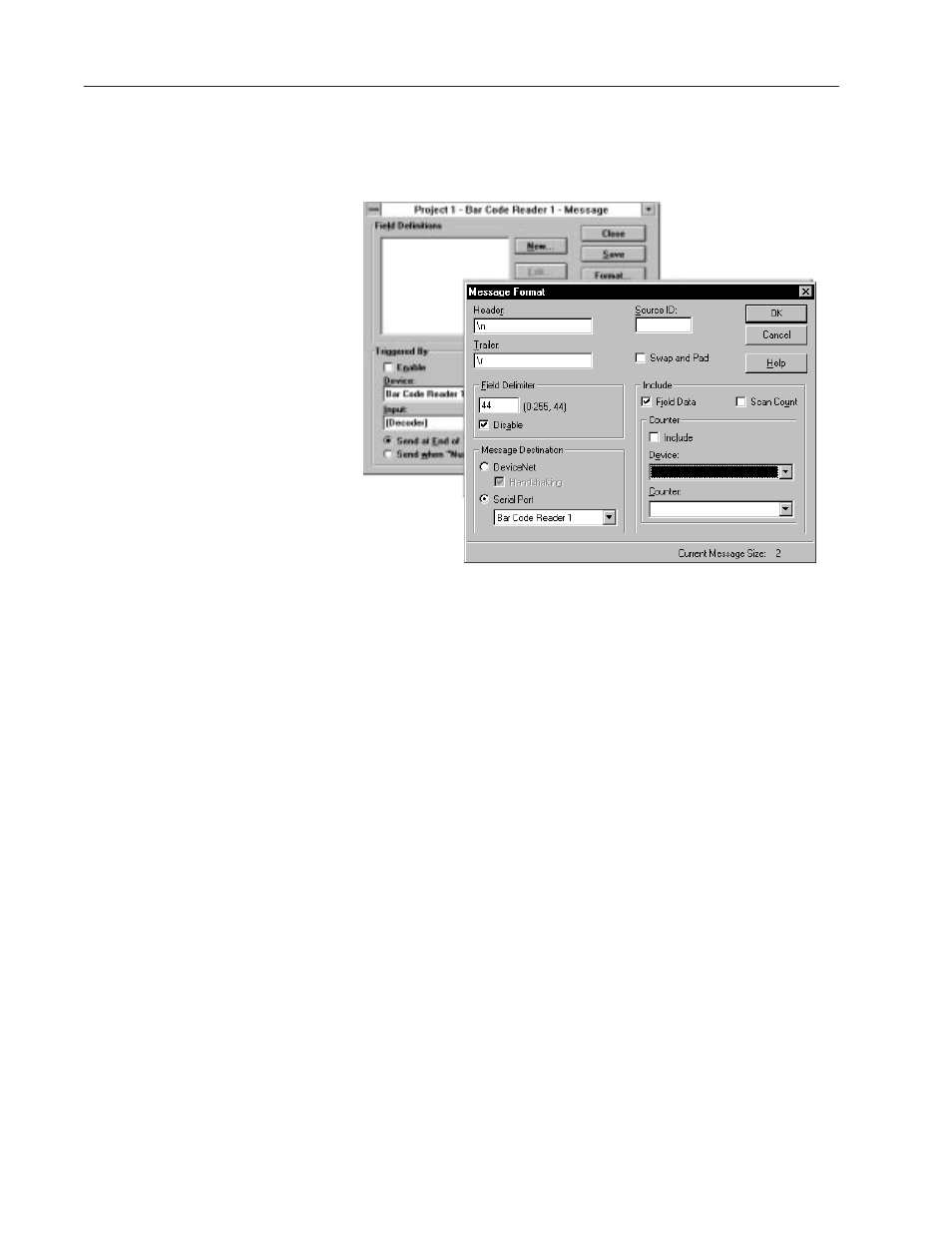 Configuring the message format | Rockwell Automation 2755 AdaptaScan Software User Manual | Page 147 / 224