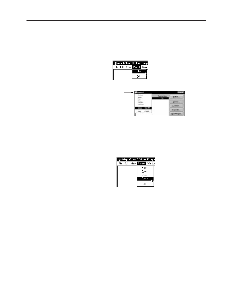 Closing a project, Deleting a project, Closing a project deleting a project | Rockwell Automation 2755 AdaptaScan Software User Manual | Page 31 / 224