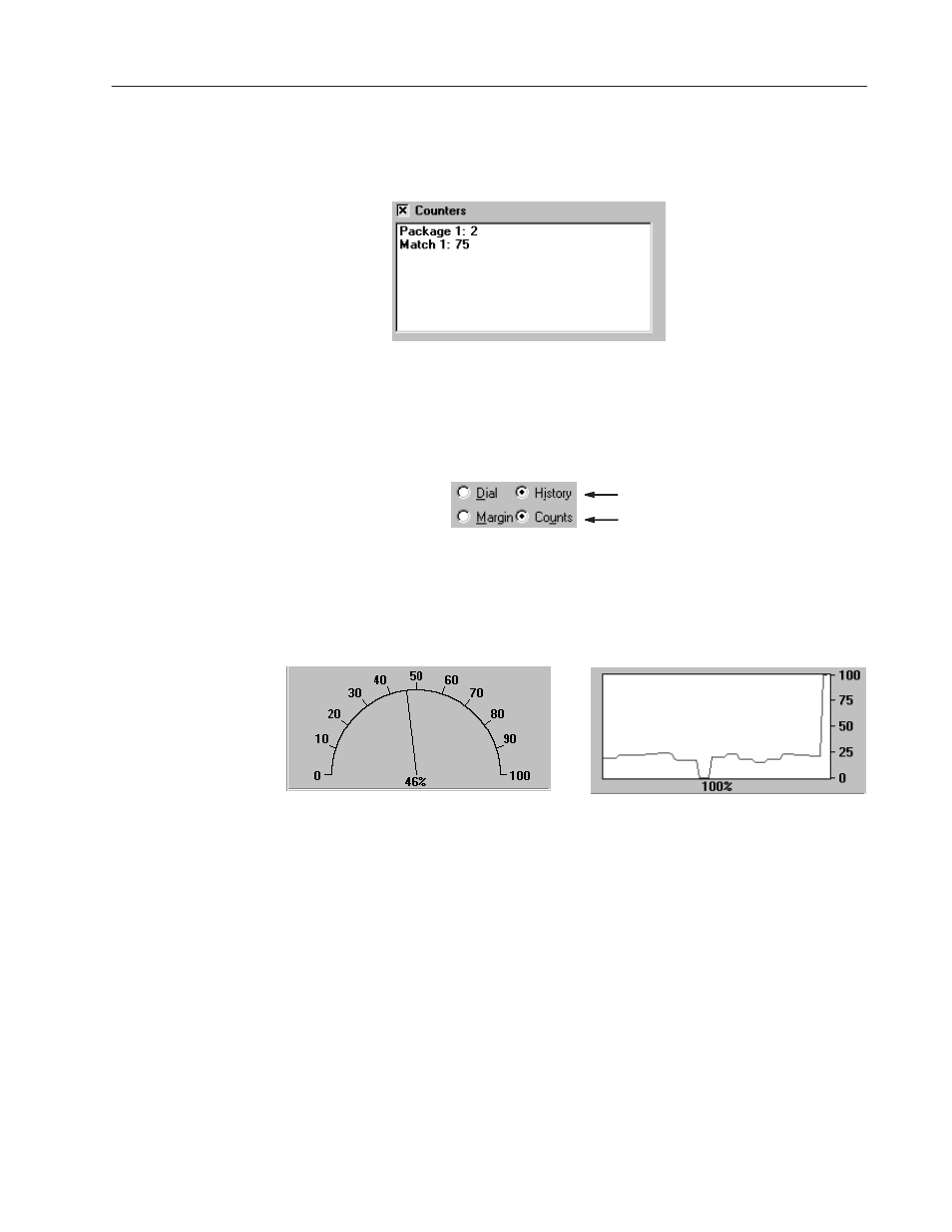 Displaying counters, Displaying scanner metrics, Displaying counters displaying scanner metrics | Rockwell Automation 2755 AdaptaScan Software User Manual | Page 45 / 224