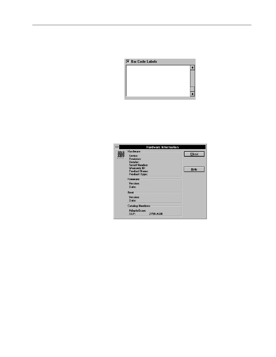 Displaying bar code labels, Displaying hardware information | Rockwell Automation 2755 AdaptaScan Software User Manual | Page 47 / 224