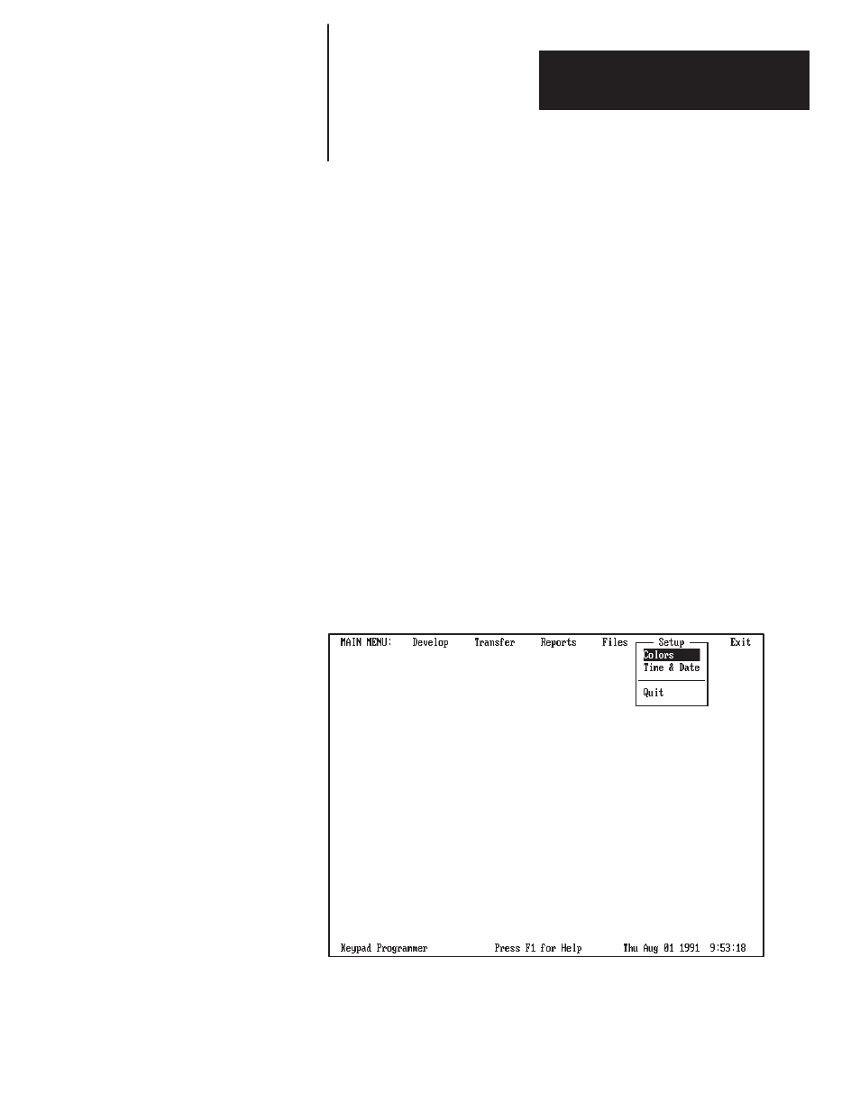 5 - setup functions, Chapter objectives, Setup menu | Setup functions | Rockwell Automation 2705-ND1 Keypad Development Software User Manual | Page 24 / 123